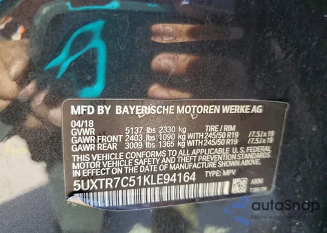 2019 BMW X3 Sdrive30I from USA, damaged, VIN 5UXTR7C51KLE94164